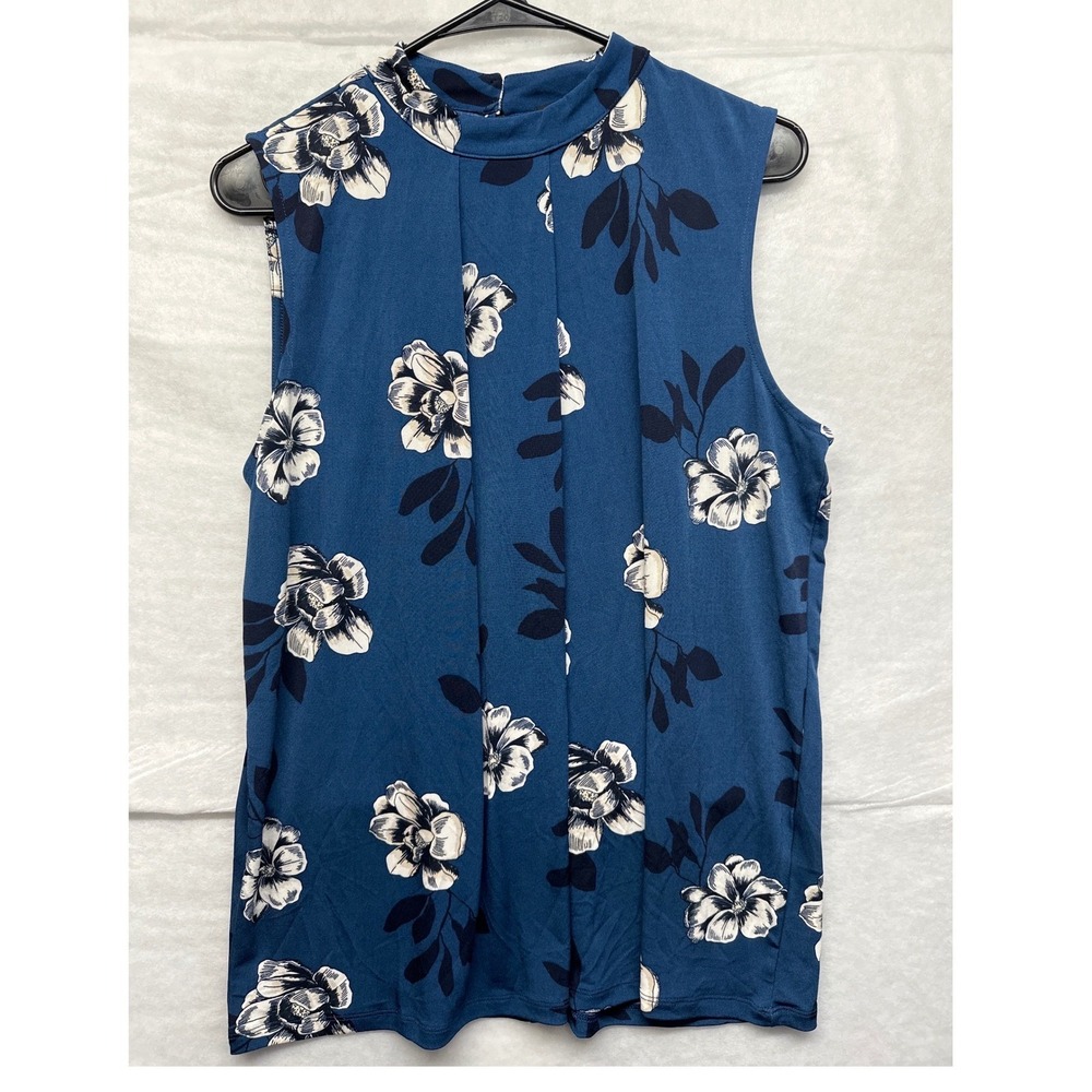 Banana Republic Blue Floral Sleeveless Mock Neck Top